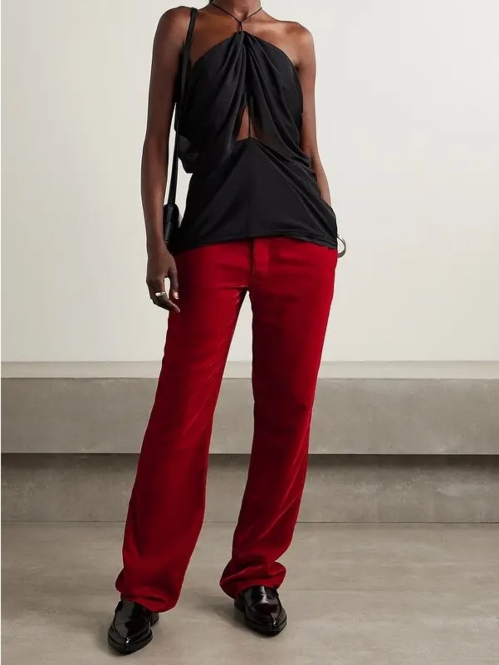 R13 Lemmy Velvet Wide-Leg Pants in Deep Red (B)